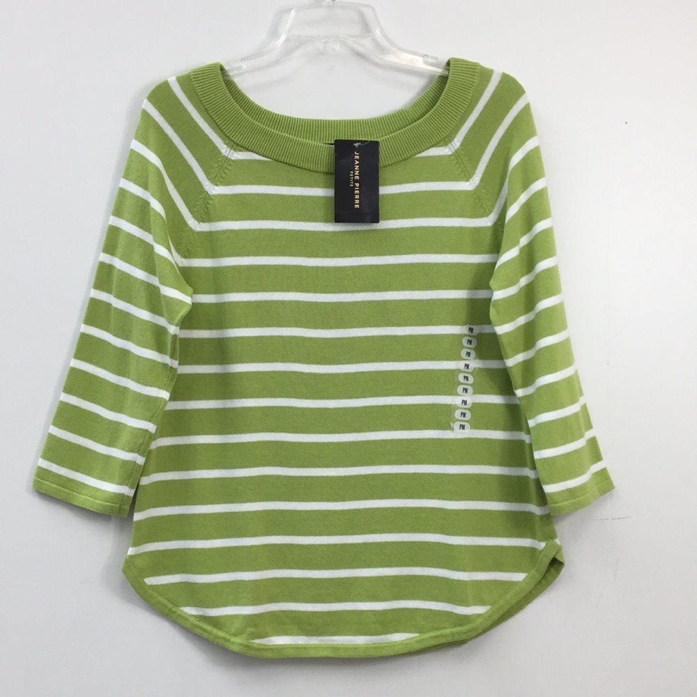 Jeanne Pierre Apple Green White Striped Sweater Size Mp Brand NEW With Tags